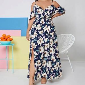 Floral Coke Shoulder Maxi Dress